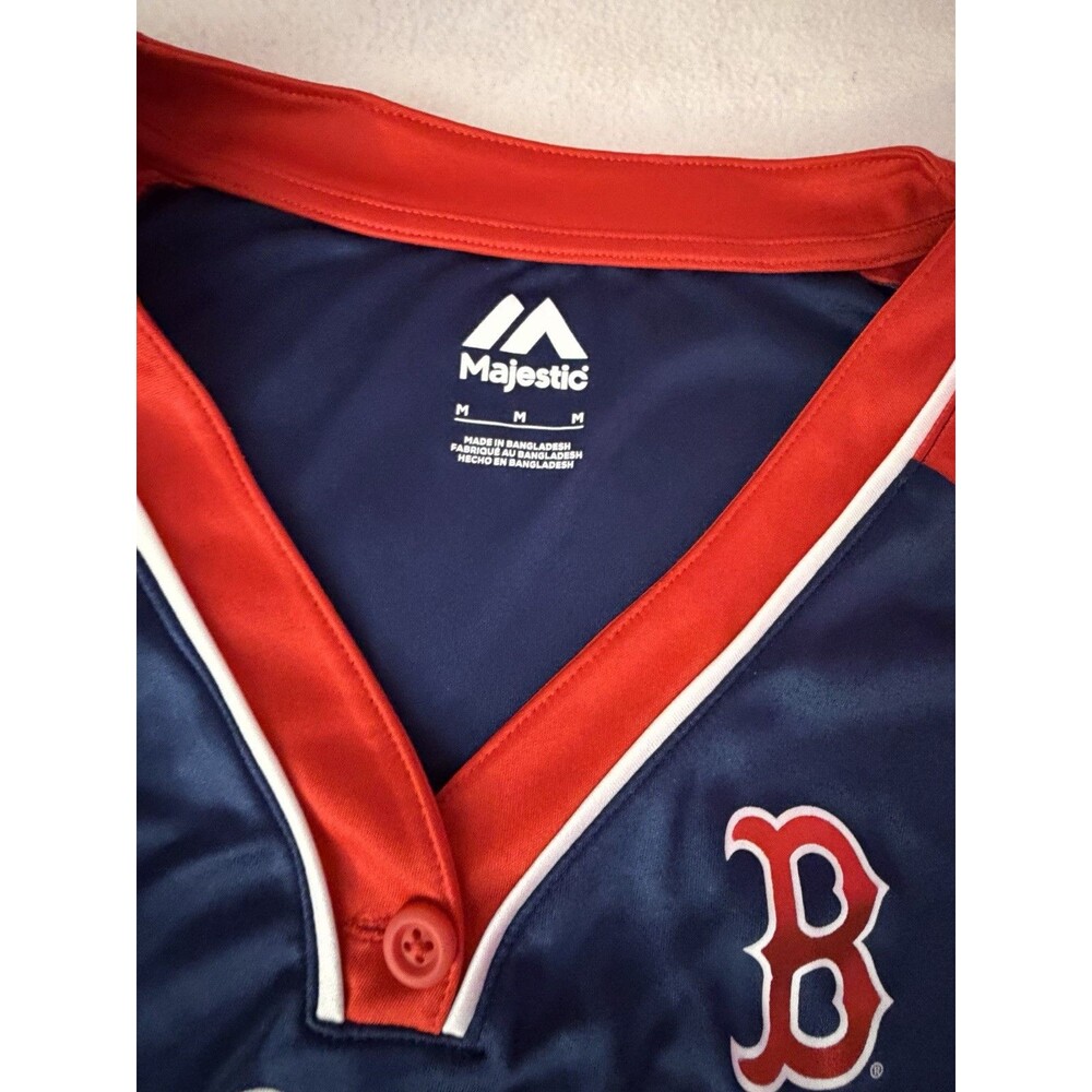 Majestic Boston Red Sox Women’s Medium MLB Baseball Jersey Shirt Navy Red - Picture 5 of 6